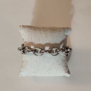 Abbey Silver Chain And Leather Bracelet 7-1/2-8"